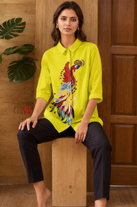 Majestic Peacock Embroidered Linen Shirt