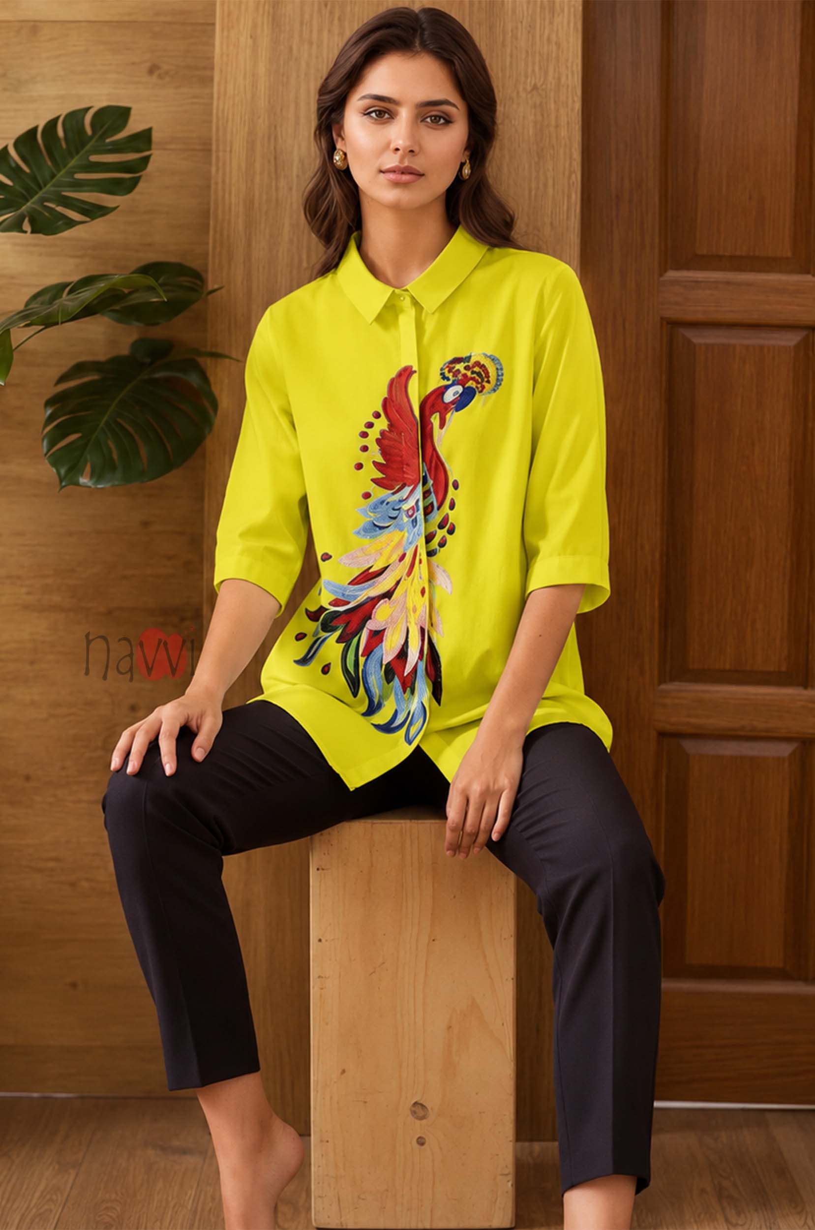 Majestic Peacock Embroidered Linen Shirt