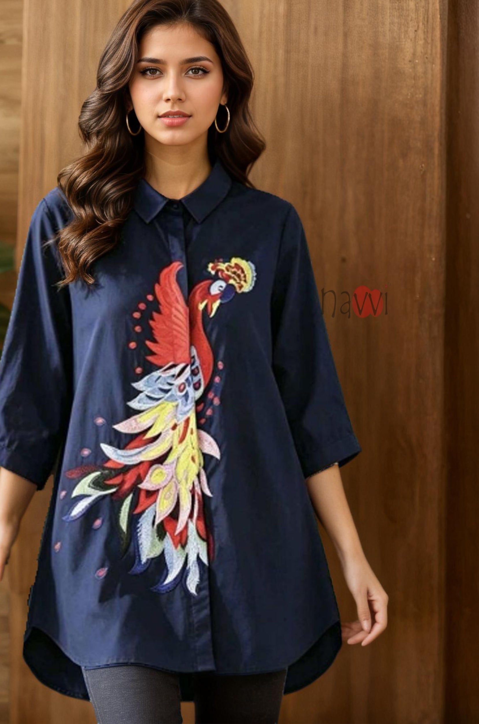 Majestic Peacock Embroidered Linen Shirt