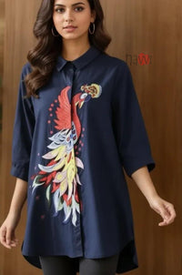 Majestic Peacock Embroidered Linen Shirt
