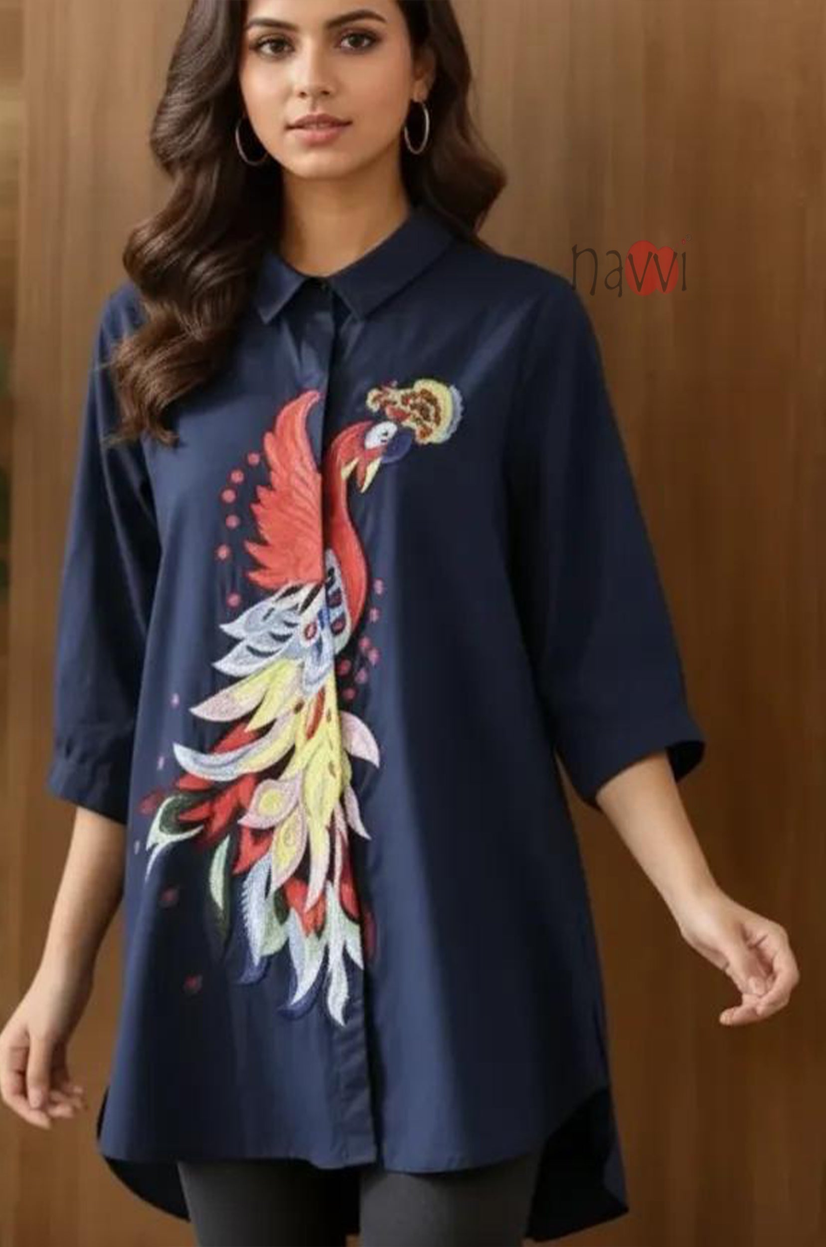 Majestic Peacock Embroidered Linen Shirt