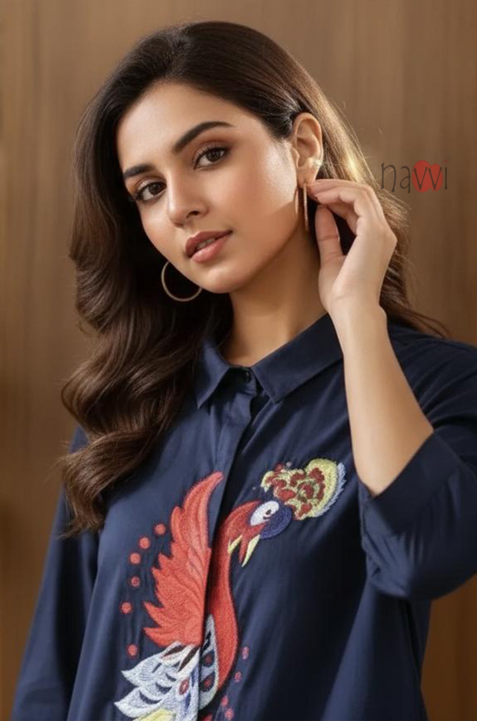 Majestic Peacock Embroidered Linen Shirt