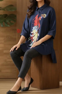 Majestic Peacock Embroidered Linen Shirt