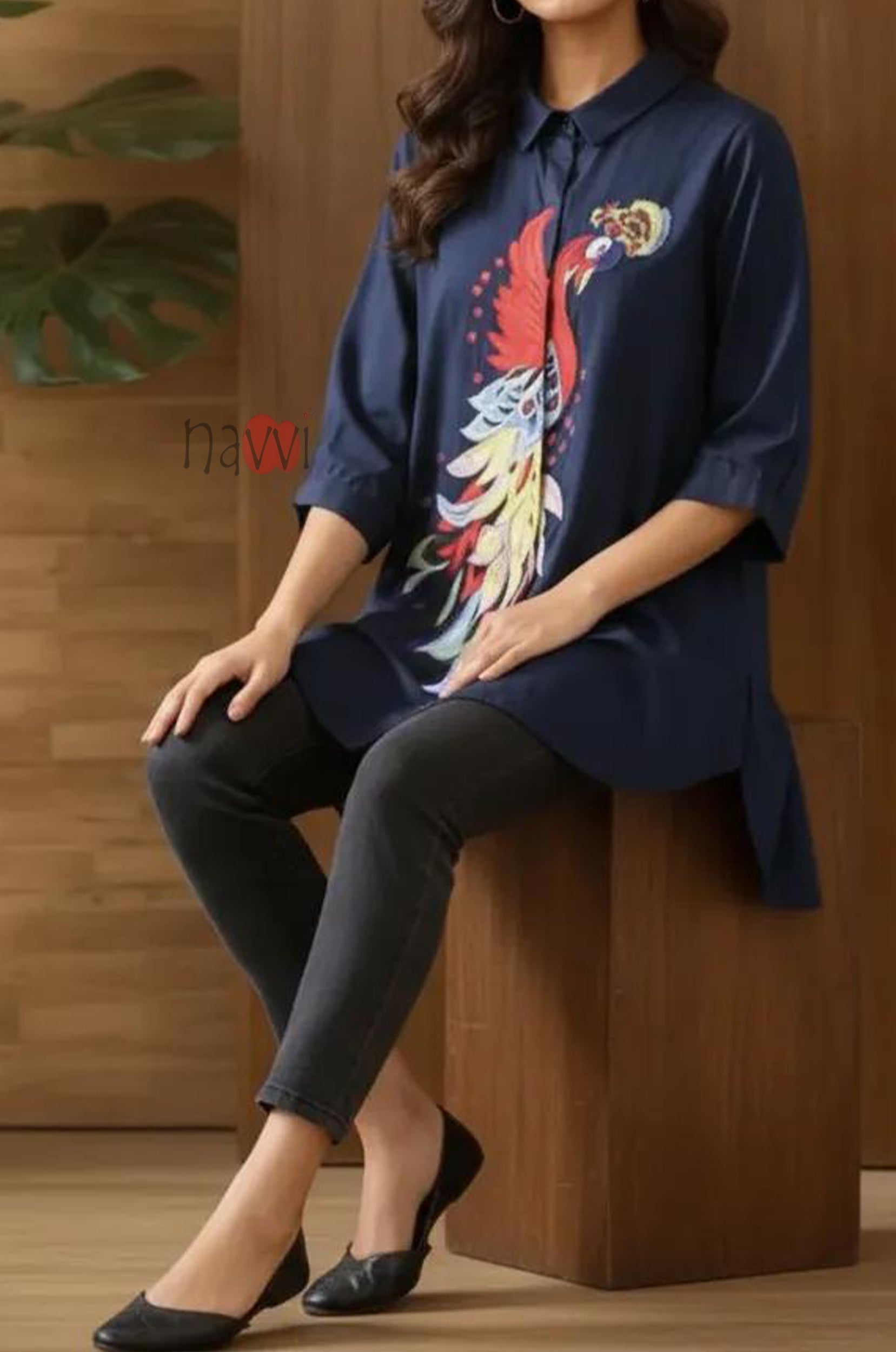 Majestic Peacock Embroidered Linen Shirt