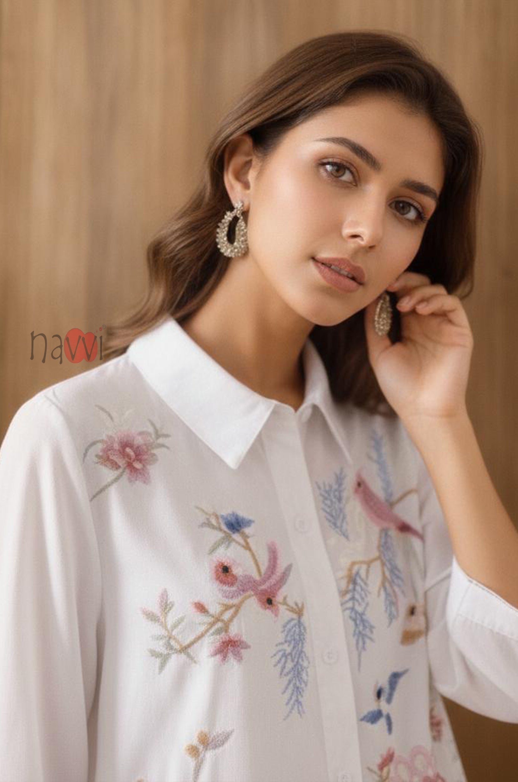 Enchanted Garden Peacock Embroidered Linen Shirt
