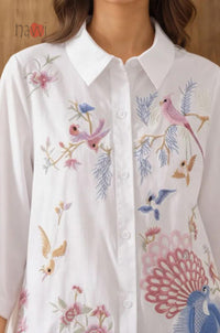 Enchanted Garden Peacock Embroidered Linen Shirt
