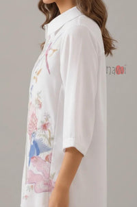 Enchanted Garden Peacock Embroidered Linen Shirt