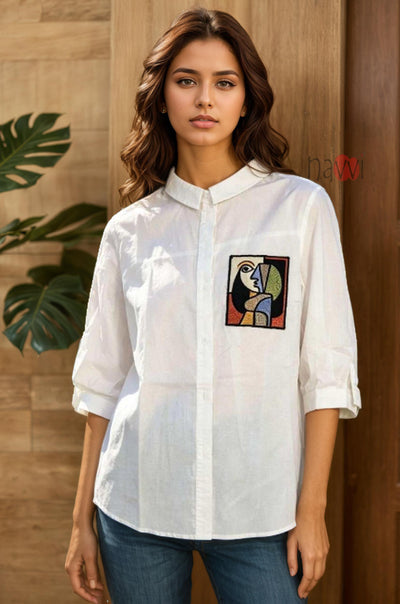 Abstract Muse Embroidered Linen Shirt - Navvi.in