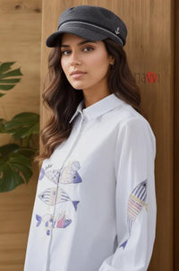 Ocean Tales Fish Embroidered Linen Shirt