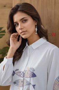 Ocean Tales Fish Embroidered Linen Shirt