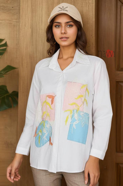 Pastel Embroidered Linen Shirt