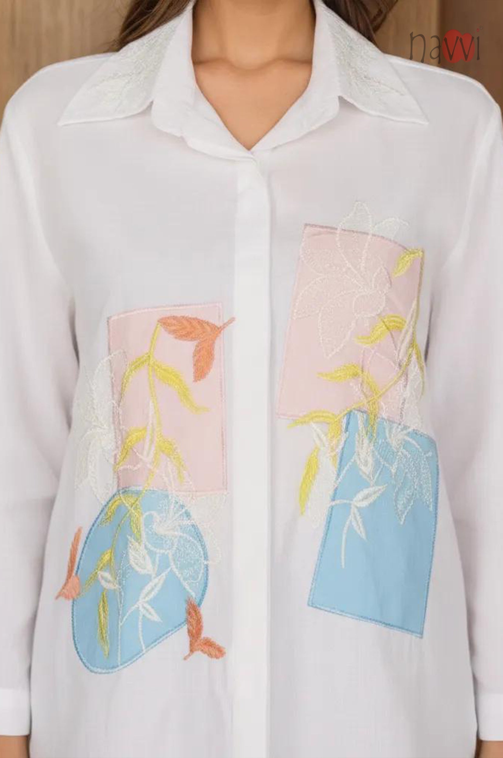 Pastel Embroidered Linen Shirt
