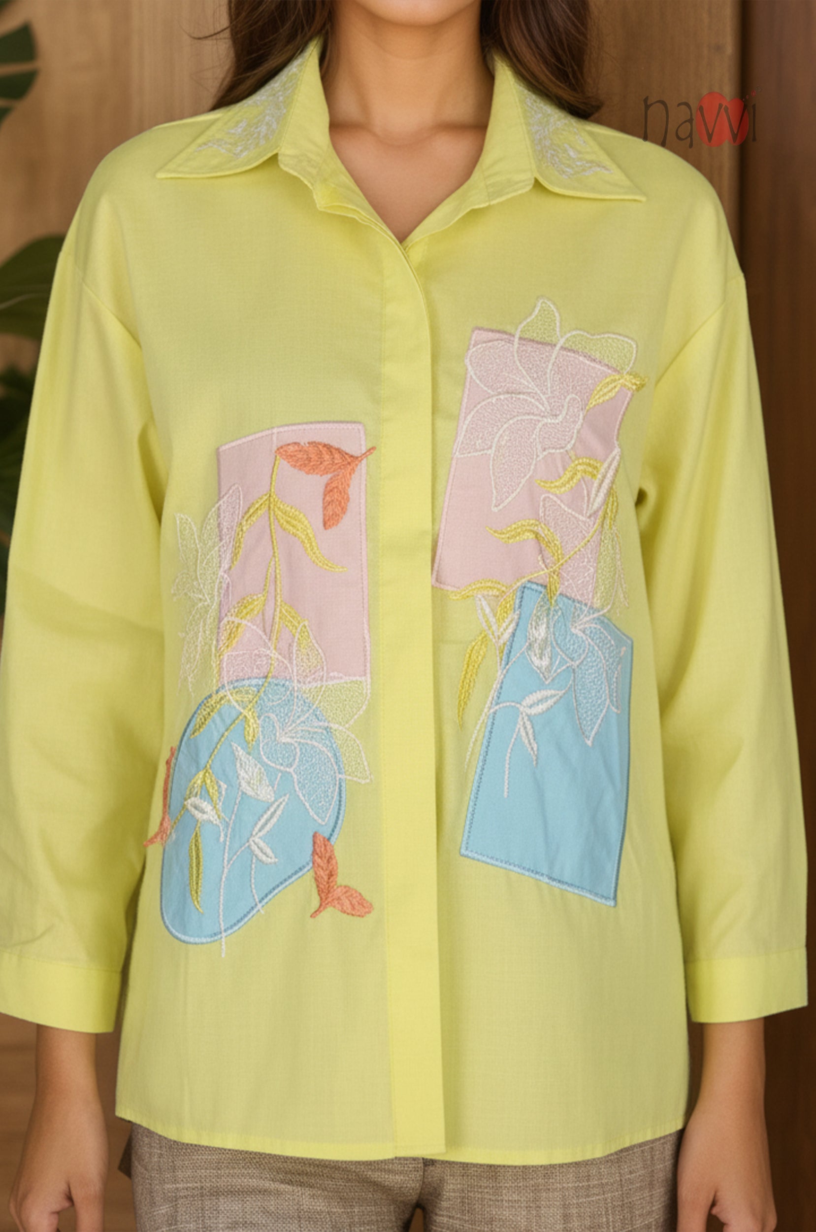 Pastel Embroidered Linen Shirt