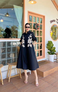 Elegant Floral Embroidered Midi Dress