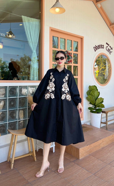 Elegant Floral Embroidered Midi Dress
