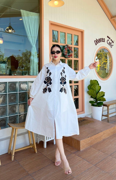 Elegant Floral Embroidered Midi Dress
