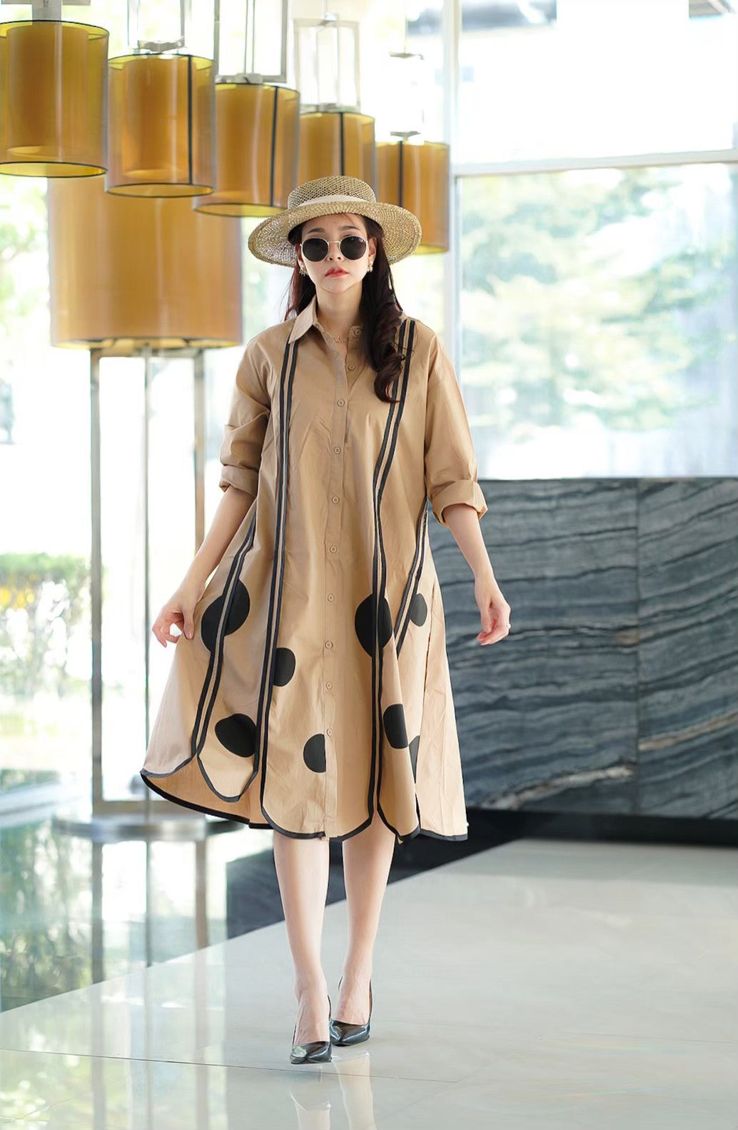 Polka Accent Plastisol Dress with Overlay