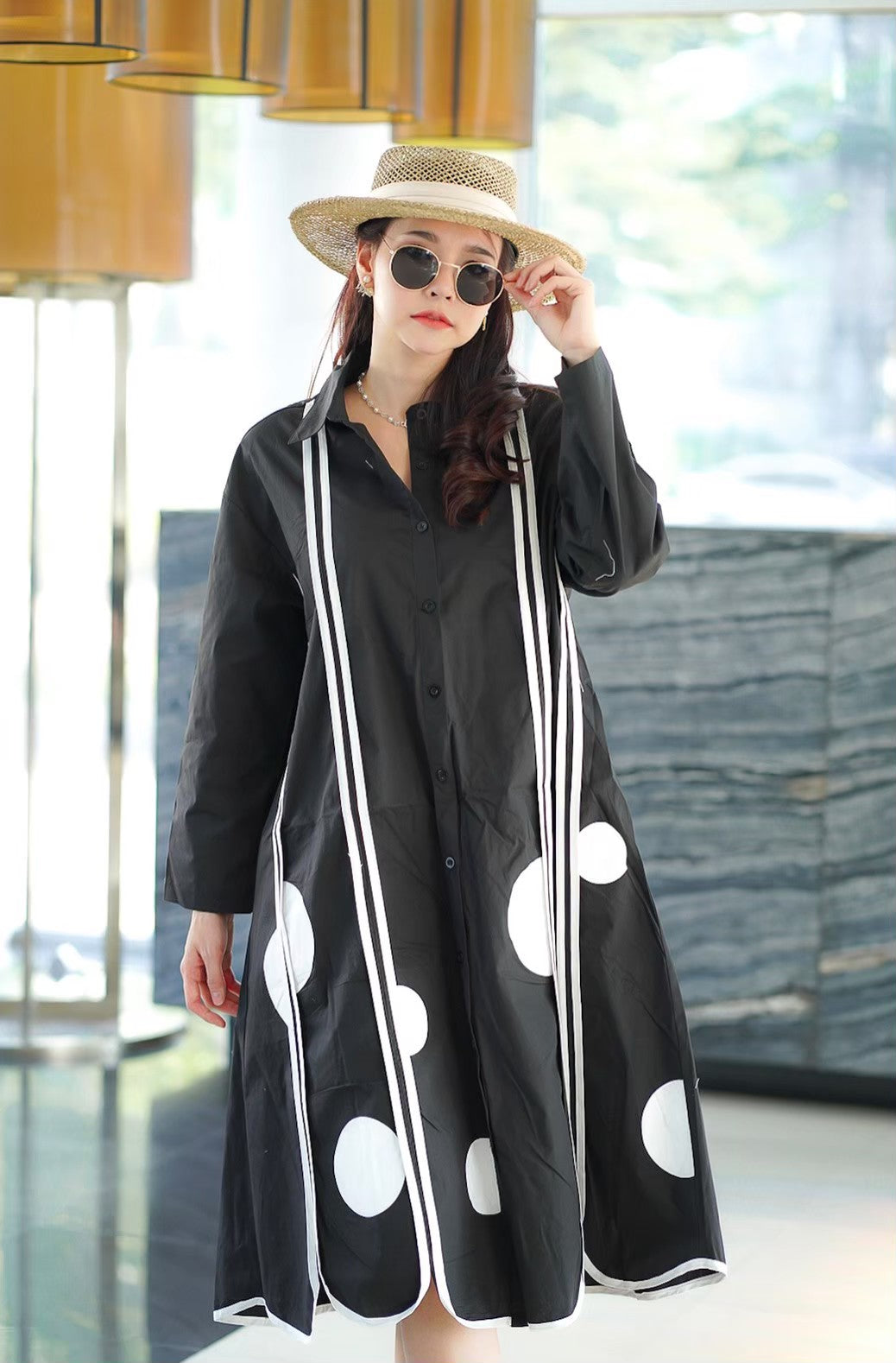 Polka Accent Plastisol Dress with Overlay