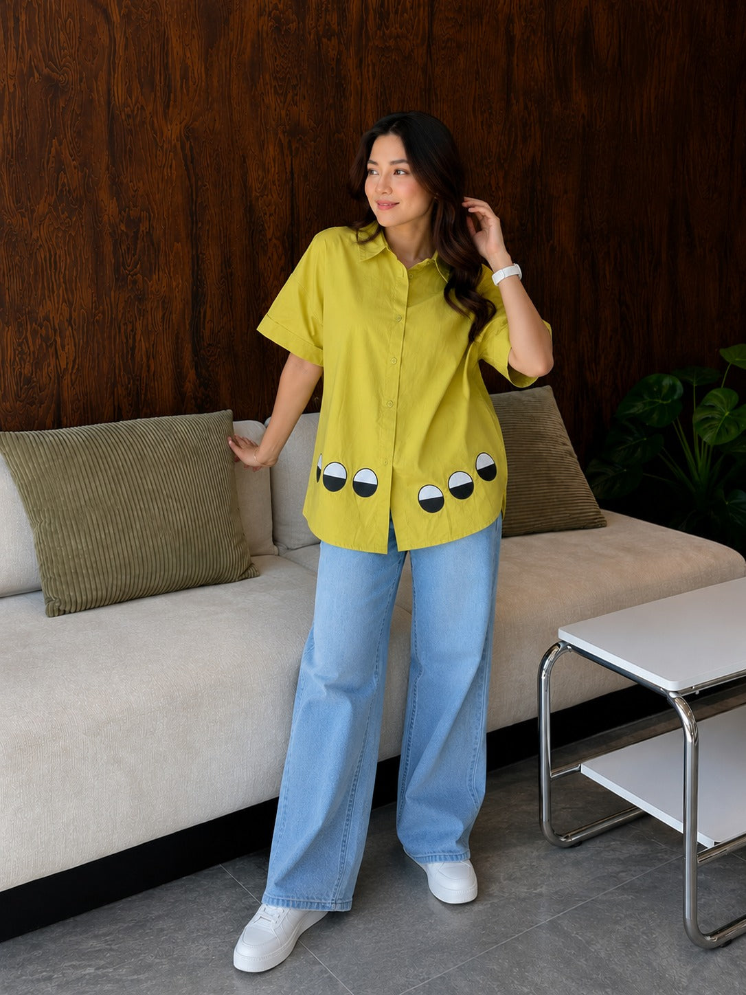 Minimalist Dot Accent Oversized Shirt