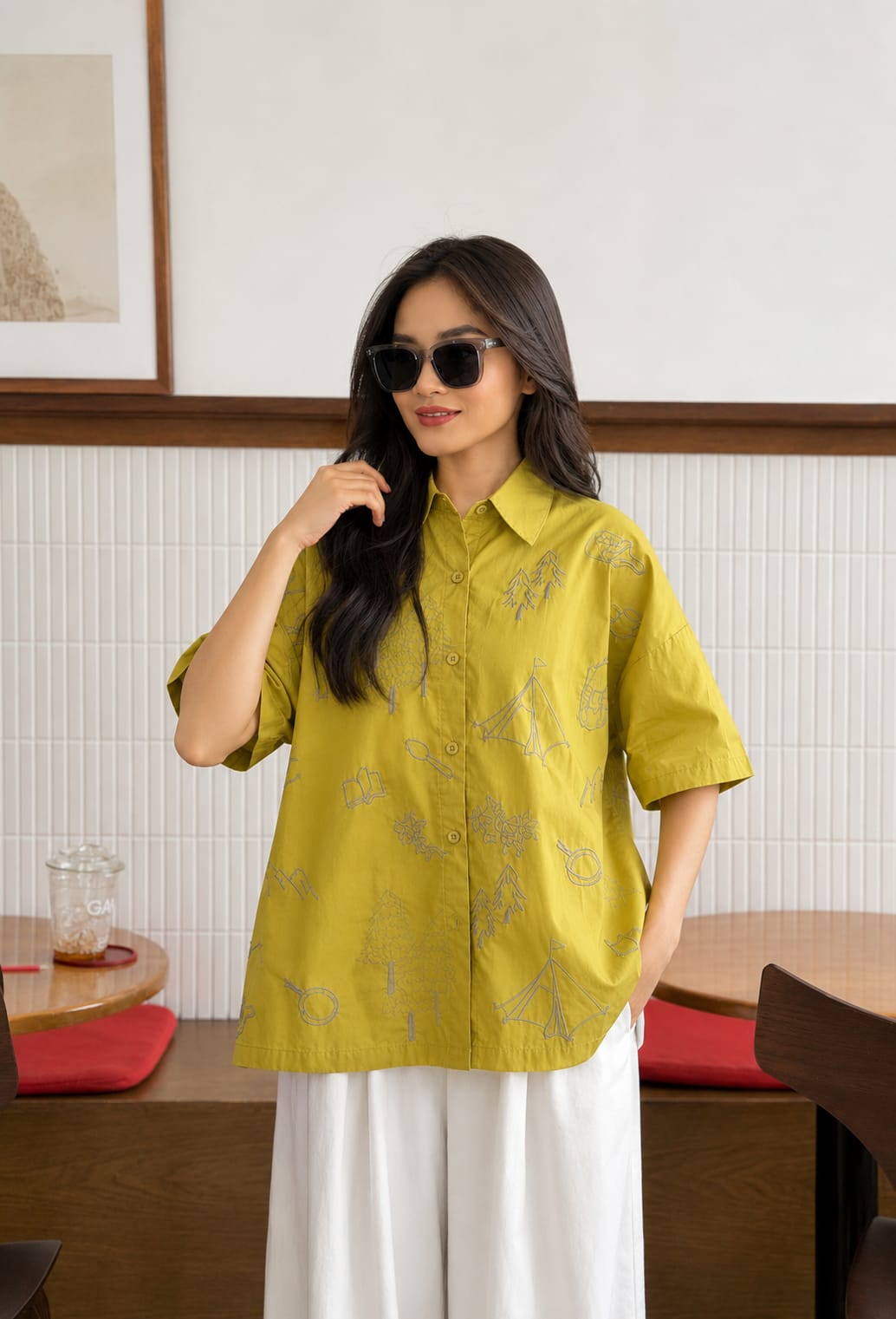 Wanderlust Sketch Print Oversized Shirt