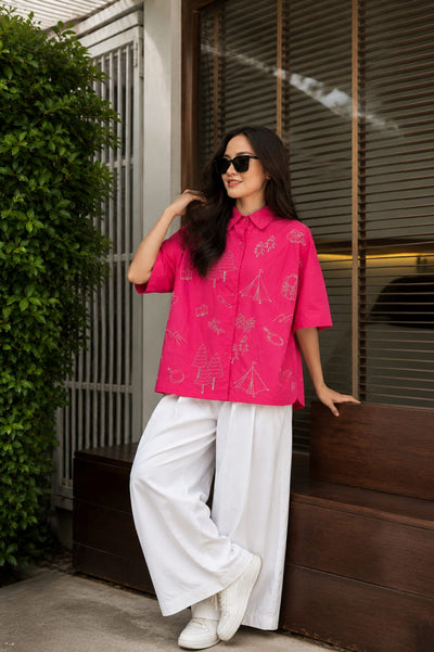 Wanderlust Sketch Print Oversized Shirt