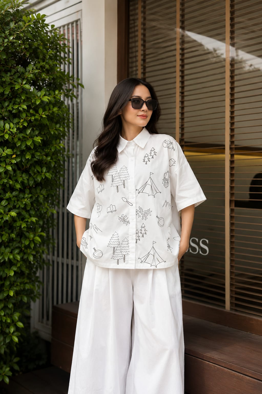 Wanderlust Sketch Print Oversized Shirt