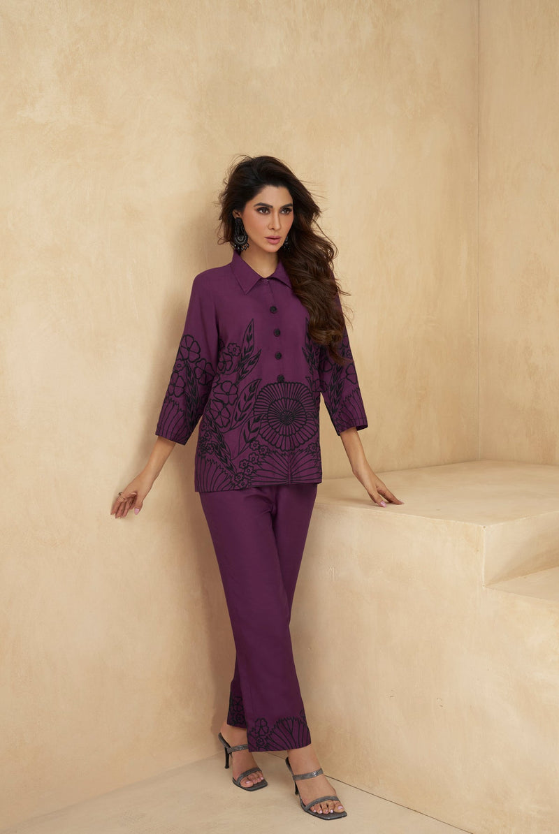 Purple Embroidery Co-ord Set
