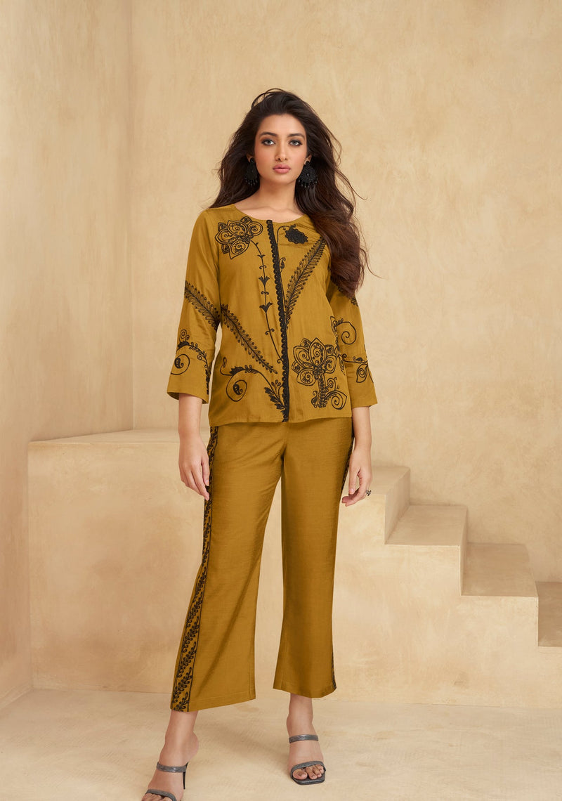 Mustard Embroidery Co-ord Set