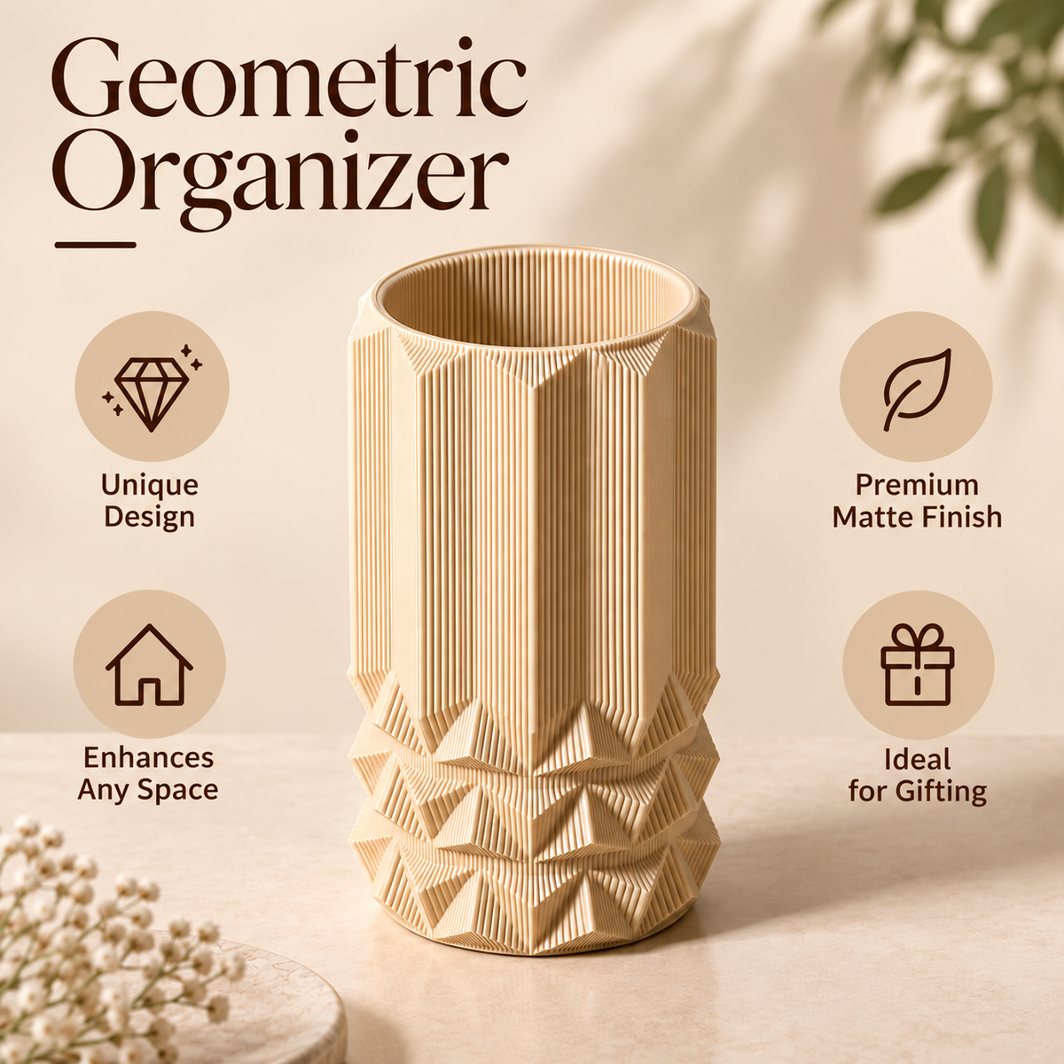 Modern Textured Geometric Decorative Flower Vase