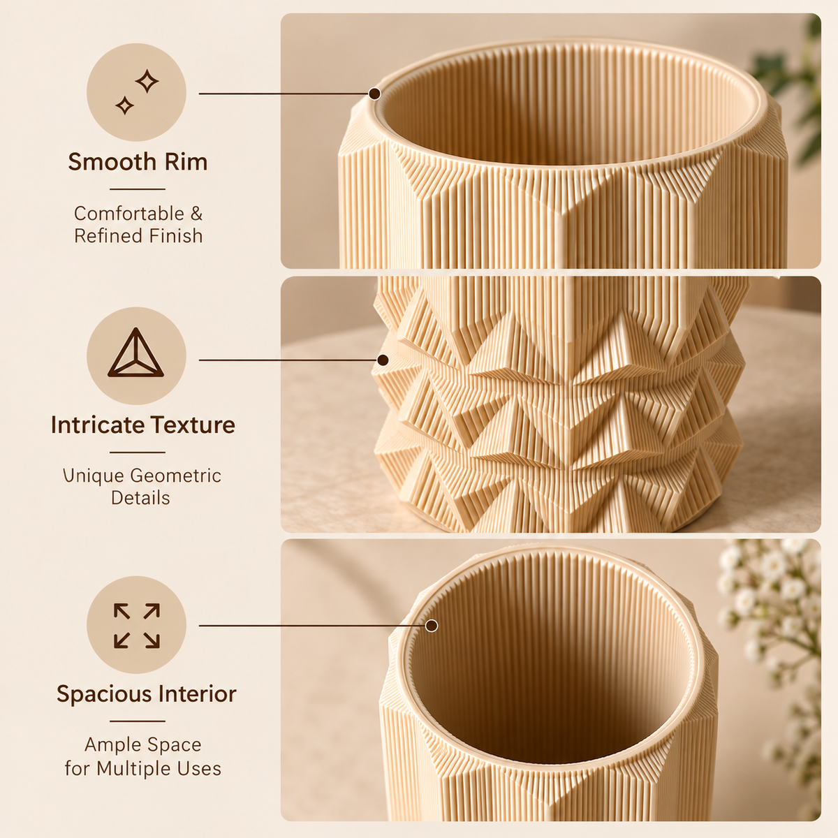 Modern Textured Geometric Decorative Flower Vase
