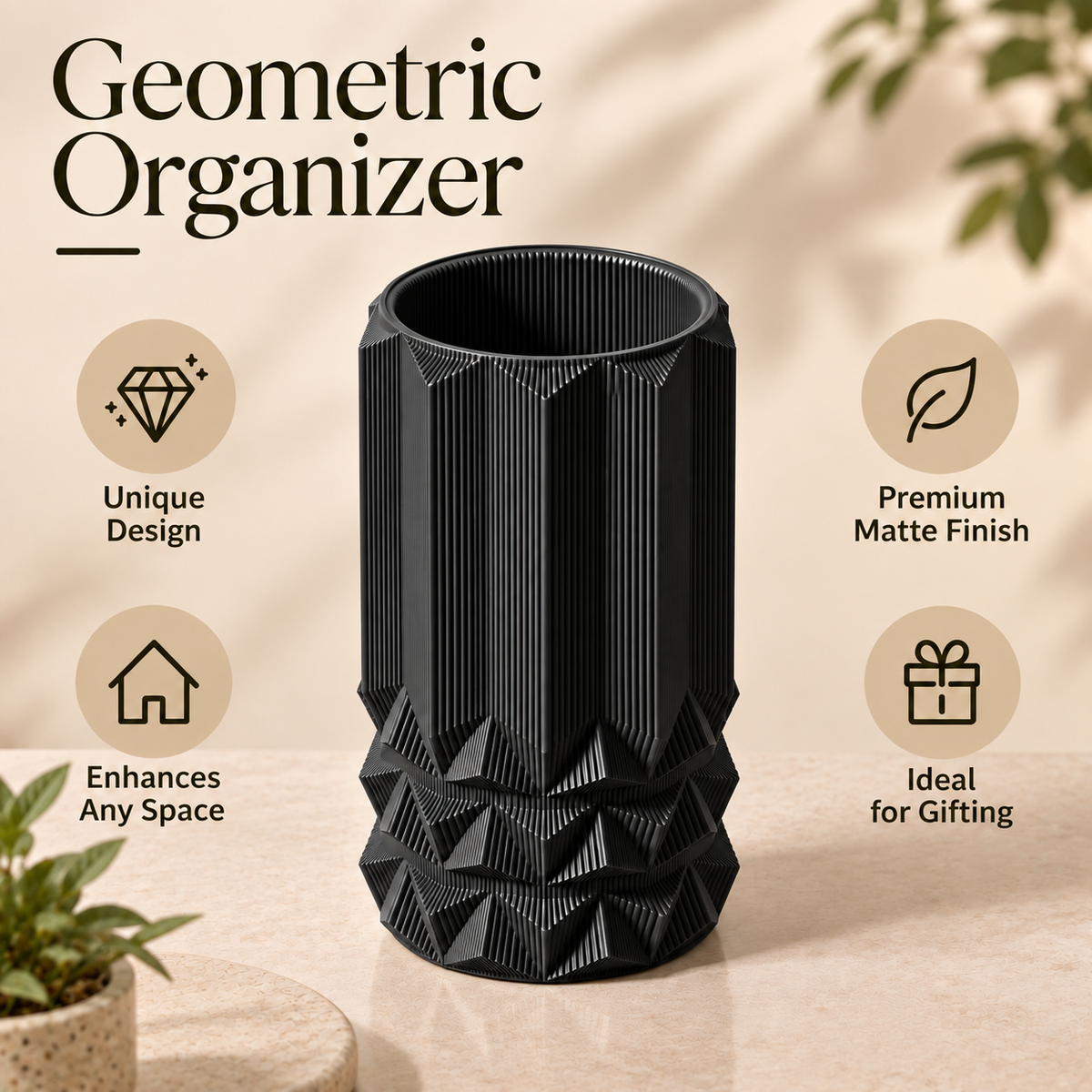 Modern Textured Geometric Decorative Flower Vase