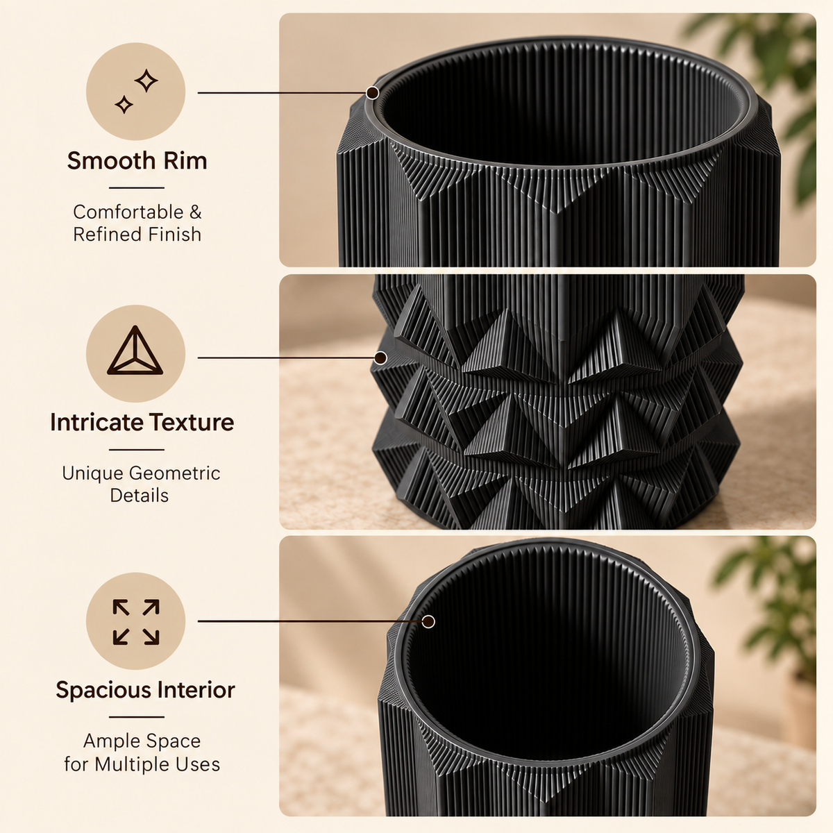 Modern Textured Geometric Decorative Flower Vase