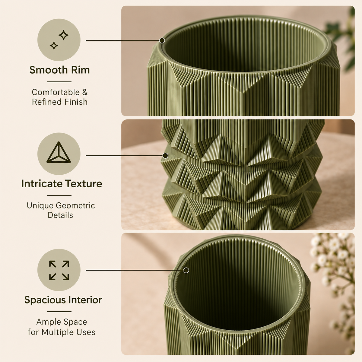 Modern Textured Geometric Decorative Flower Vase