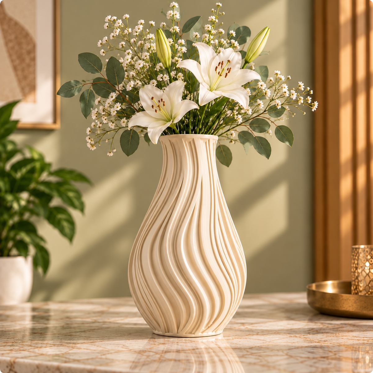 Modern Wavy Textured Decorative Flower Vase