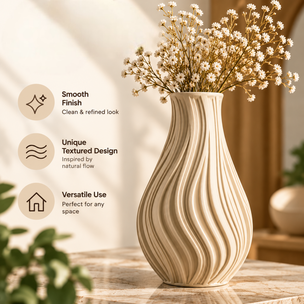 Modern Wavy Textured Decorative Flower Vase