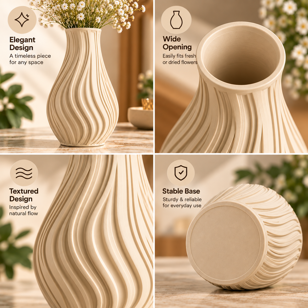 Modern Wavy Textured Decorative Flower Vase