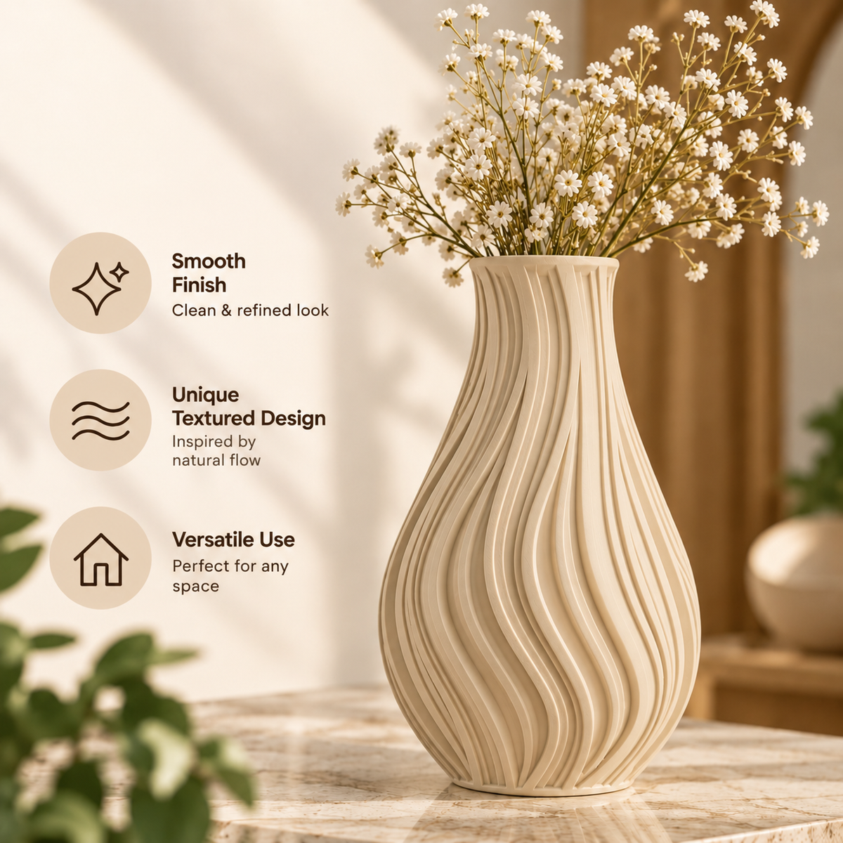 Modern Wavy Textured Decorative Flower Vase