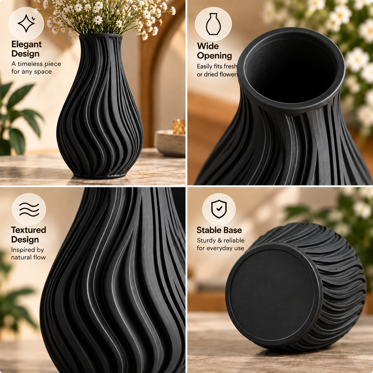 Modern Wavy Textured Decorative Flower Vase
