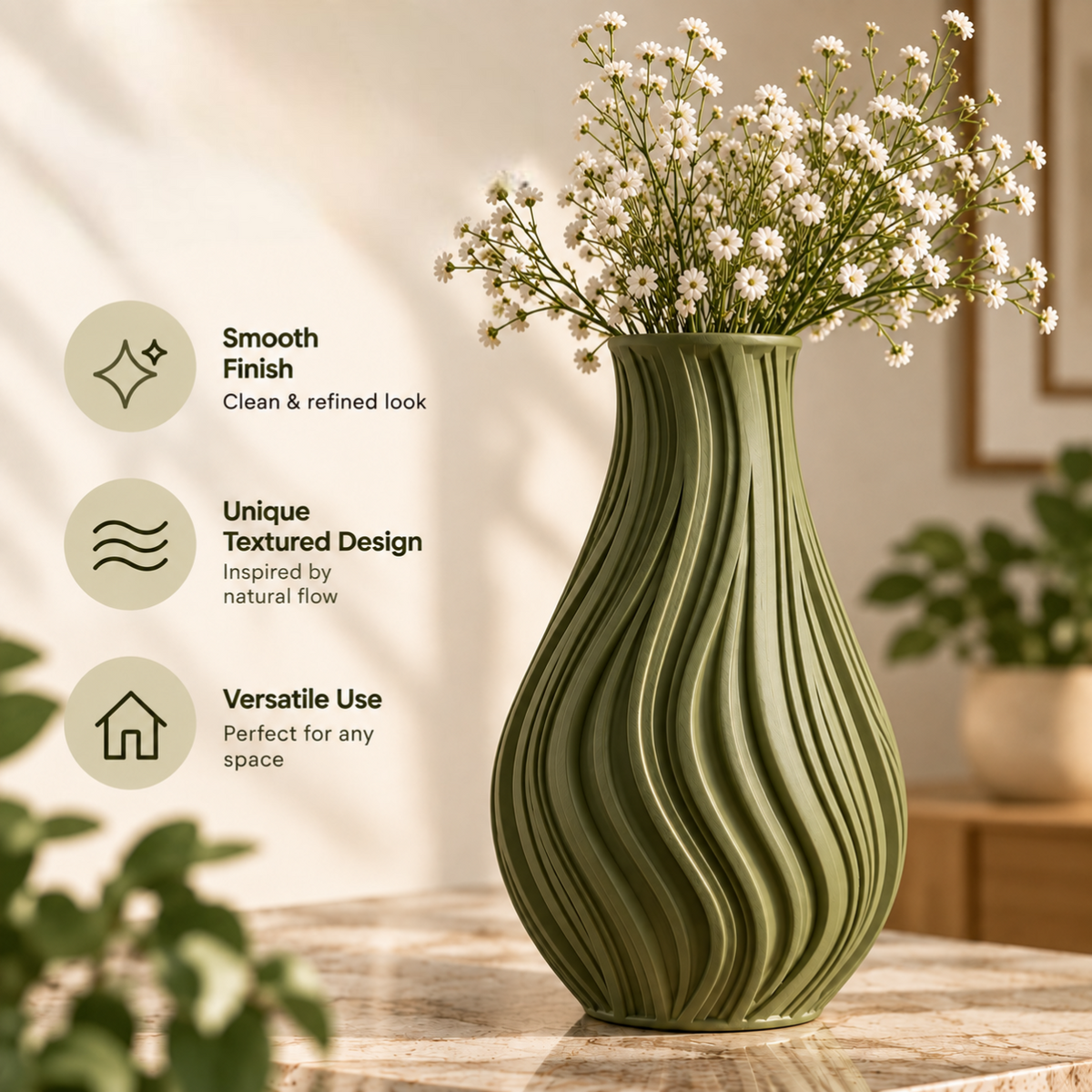 Modern Wavy Textured Decorative Flower Vase