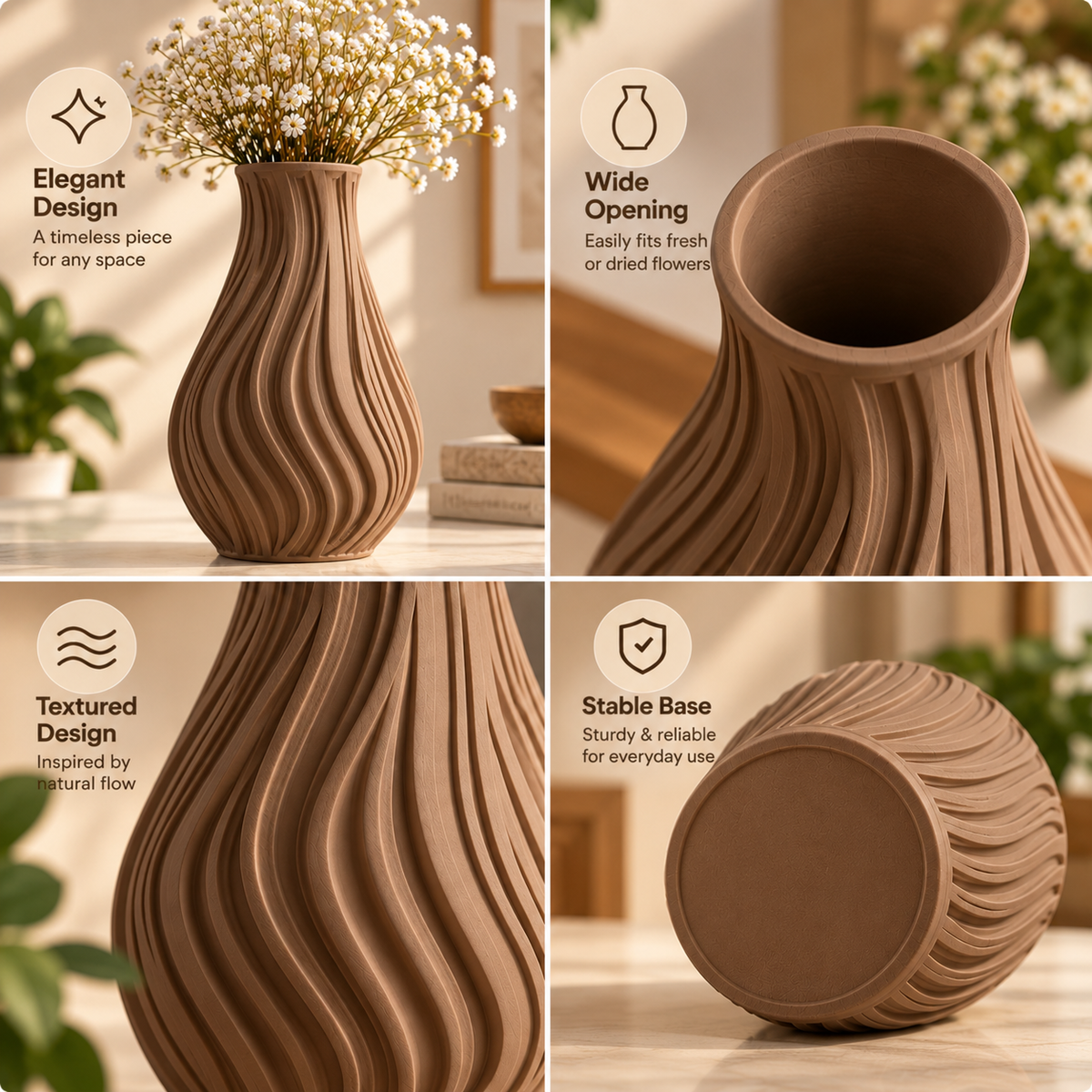 Modern Wavy Textured Decorative Flower Vase