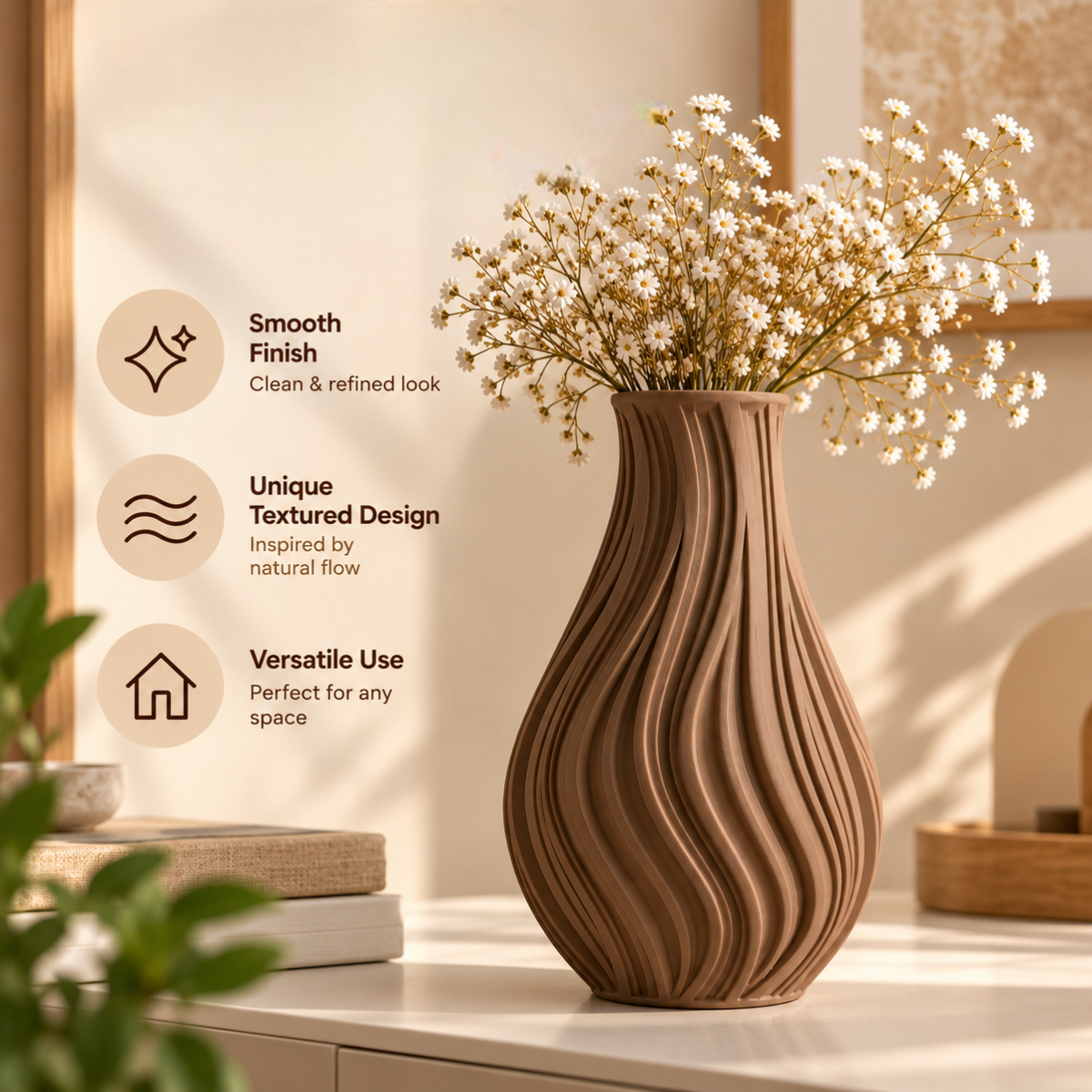 Modern Wavy Textured Decorative Flower Vase