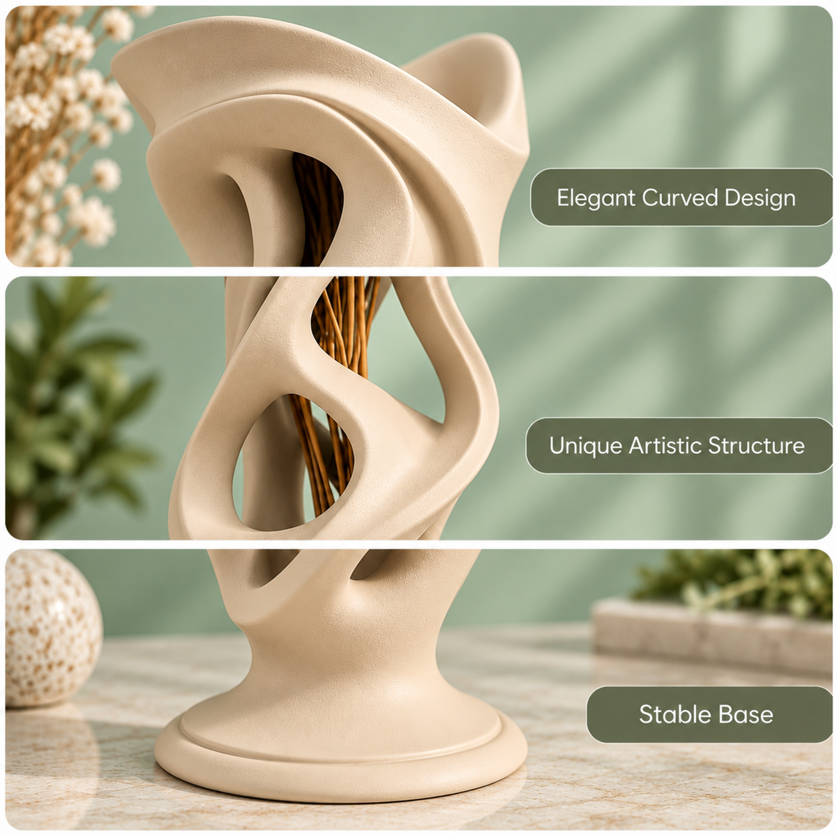 Modern Abstract Curved Sculptural Vase