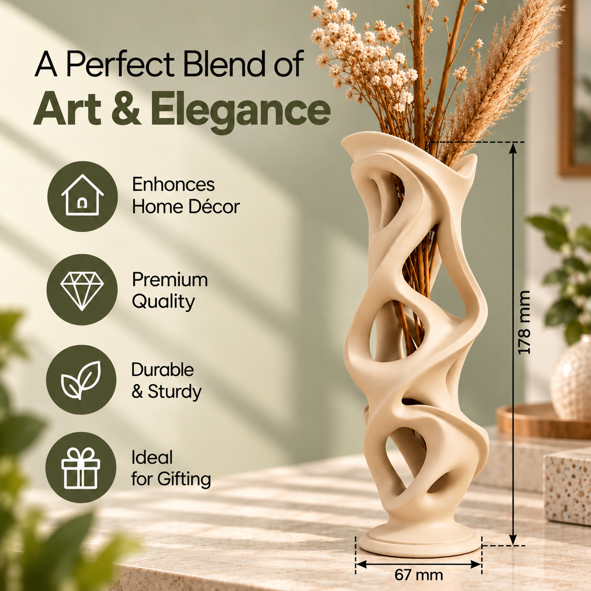 Modern Abstract Curved Sculptural Vase