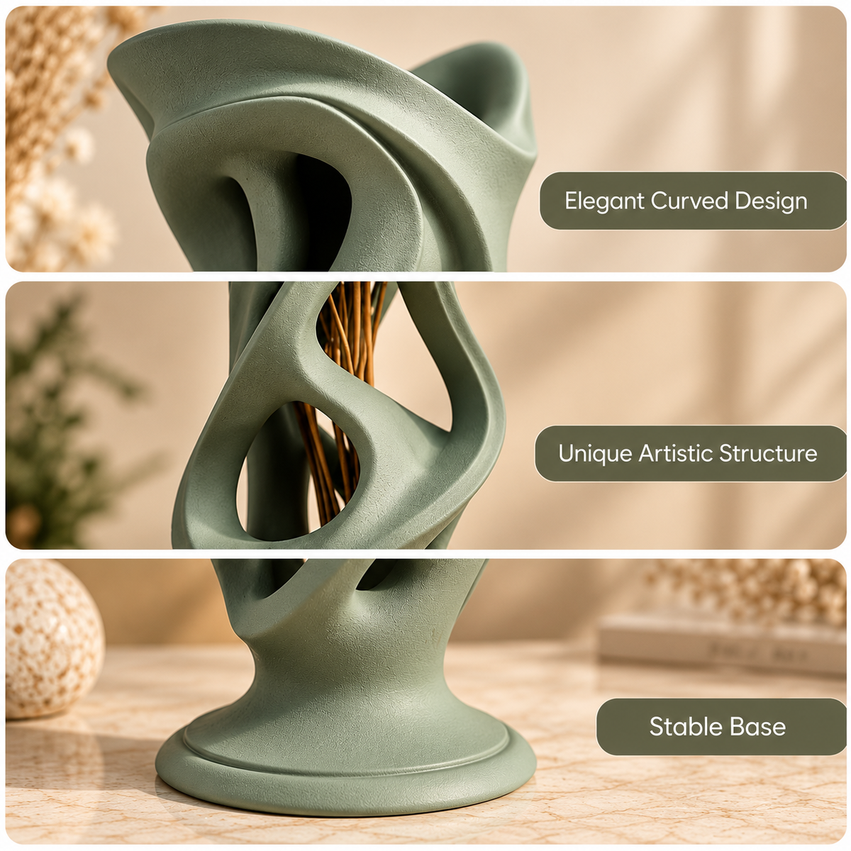 Modern Abstract Curved Sculptural Vase