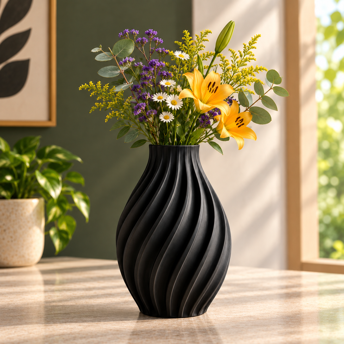 Modern Spiral Ribbed Decorative Flower Vase