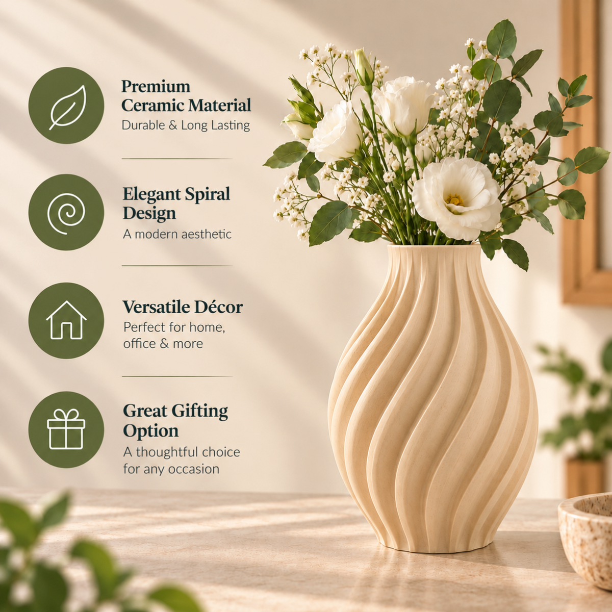 Modern Spiral Ribbed Decorative Flower Vase