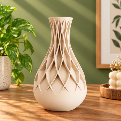 Cream Geometric Cutwork Decorative Flower Vase
