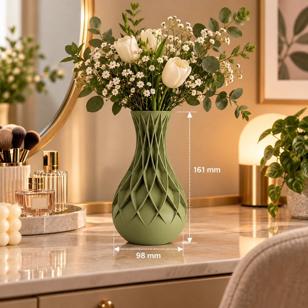 Cream Geometric Cutwork Decorative Flower Vase