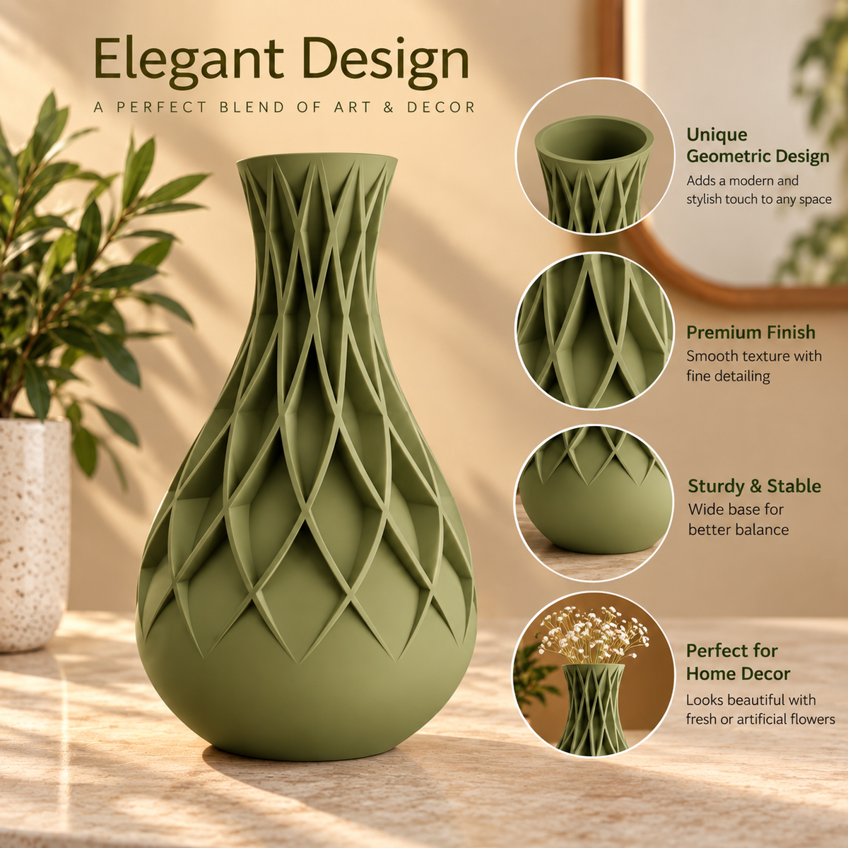 Cream Geometric Cutwork Decorative Flower Vase
