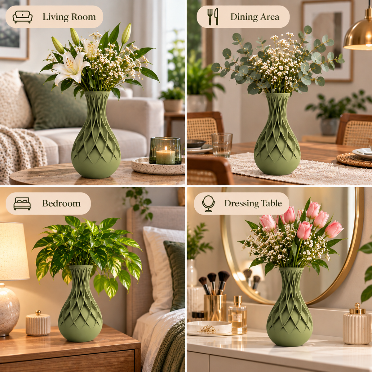 Cream Geometric Cutwork Decorative Flower Vase